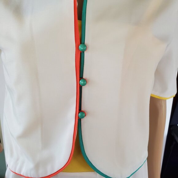 2 Piece Jacket Dress Women's S Sheath Sundress Midi Stripe Tie Belt Square Neck - Picture 10 of 12